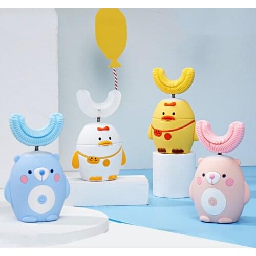 Kids Sonic Electric Toothbrush 360 Degrees Automatic U Shaped Ultrasonic Children Teeth Tooth Cartoon Pattern Silicon Brush Head