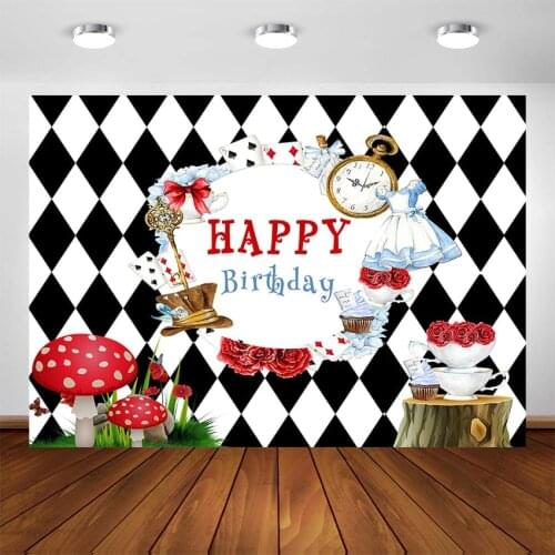 Alice in Wonderland Birthday Backdrop Girl Baby Birthday Tea Party Photography Backgrounds for Photo Studio