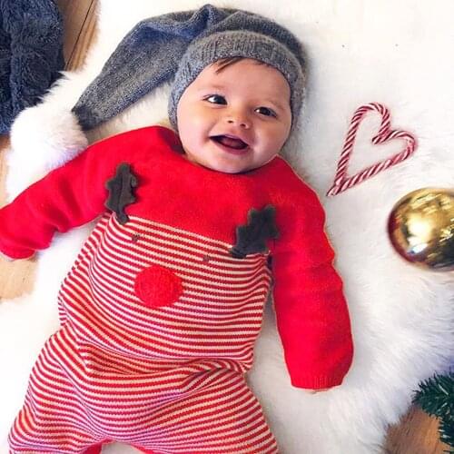 0-12Months disfraz papa noel bebe Newborn Infant Baby Boys Girls Autumn Winter Long Sleeve Christmas Romper Jumpsuit+Hat Set M4