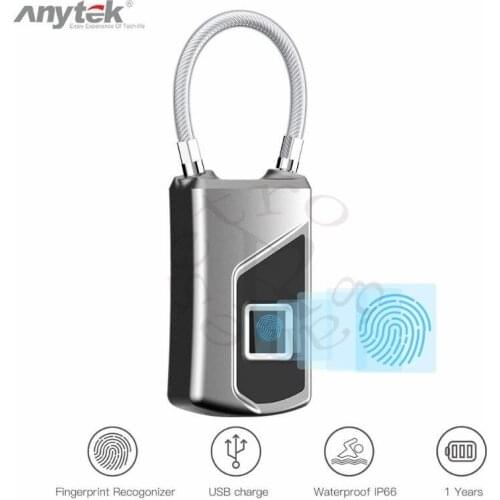 Anytek L1+ L1 plus Waterproof Keyless Portable Bluetooth Smart Fingerprint Lock Padlock Anti-Theft Ios Android APP Control Door