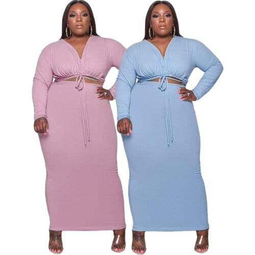 DY6947 Wholesale Items Fashion Pure Color Fall 2021 Women Clothes Women Bodycon Long Dress 2 Piece Set Outfits