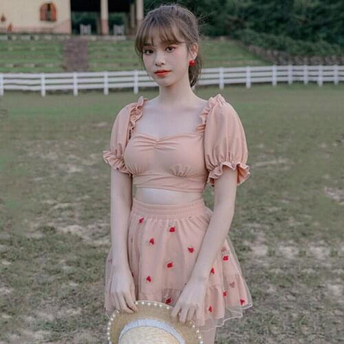 Bikini Set Women Summer Swimwear Mesh Cartoon High Waist Elastic Sweet Korean Style Beachwear Ladies Female Swimsuit Fashion