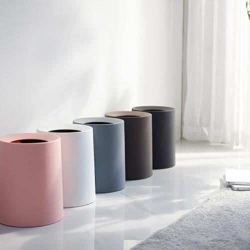 Creative Plastic Trash Can Frosted Double-layer Multi-function Storage Bucket Family Bedroom Office Bathroom Without Cover 8L12L