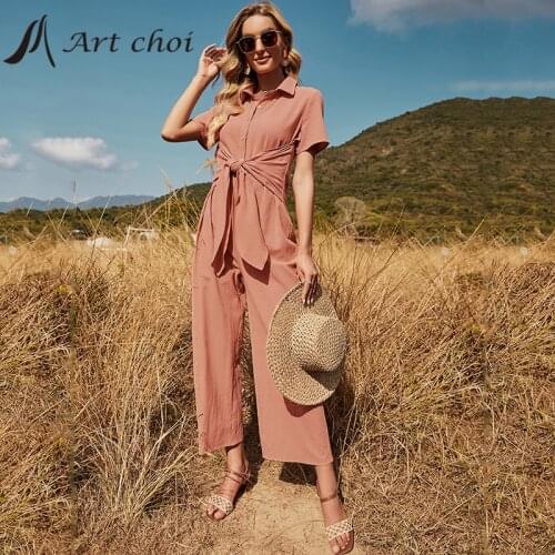 Summer Rompers Womens Jumpsuit Elegant One-Piece Ladies Playsuit Long Loose Wide Leg Pants Cross Belt Casual Bodycon Tops Sets