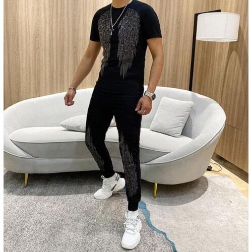 Summer Tracksuits Men Set Suit Sportswear Set Casual Mens 2PCS Outfits hot drilling design