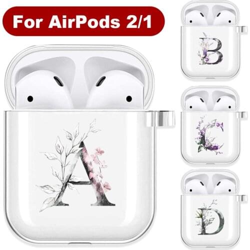 Botanical Floral Alphabet Letter Soft TPU Case for AirPods 2 1 Transparent Silicone Wireless Bluetooth Earphone Box Covers