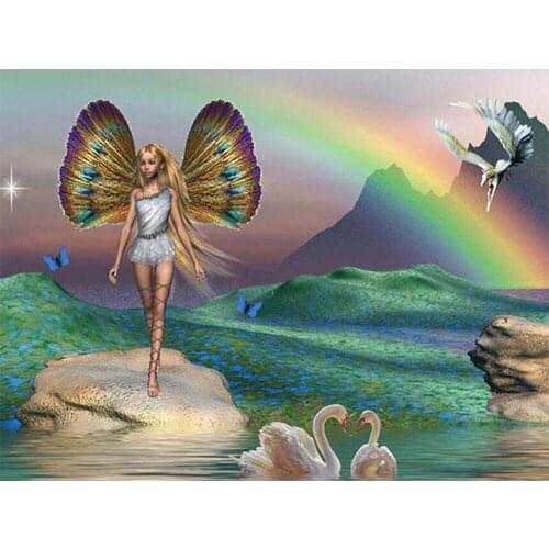 Diy Full Drill Square Diamond Painting Girl Angel Rainbow View Pattern Diamond Embroidery Mosaic Cross Stitch Wedding Decoration
