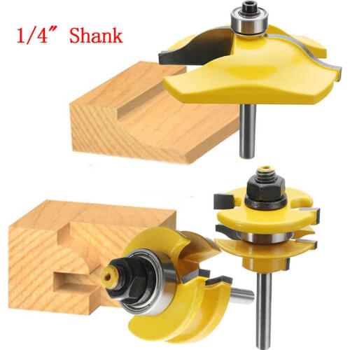 3pcs 1/4" Shank Ogee Rail & Stile Raised Blade Cutter Panel Cabinet Door Router Bit Set Wood Cutter Tool