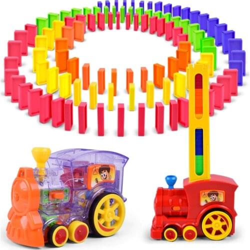 The Domino Game Car Toy Set Automatic Placement Domino Train Car with Light Sound Educational DIY Toy Gift
