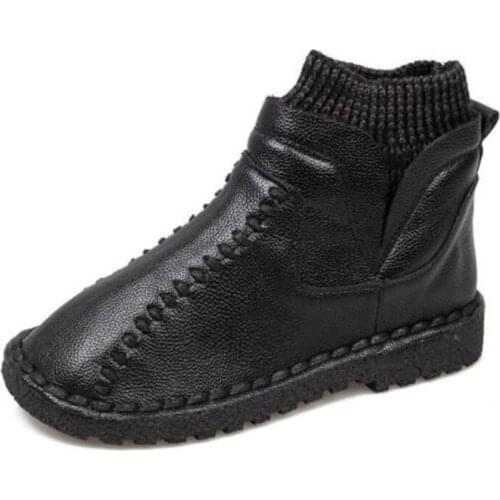 New womens short boots fashion leather round head flat non-slip light and comfortable single cotton boots of the same style