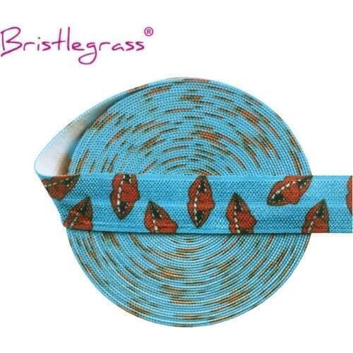 BRISTLEGRASS Wholesale 50 Yard 5/8" 15mm Lip Tongue Print Foldover Elastic FOE Spandex Satin Band Hair Tie Dress DIY Sewing Trim