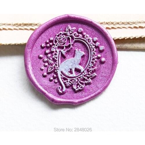 Cat Seal Stamp with floral frame,Retro seal stamp,Kitty Seal Stamp Kit,invitation seals,gift packing Party seal