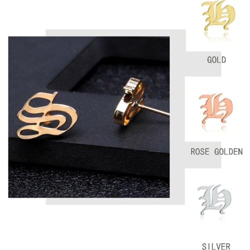 Personalized Old English Stud Earring Stainless Steel Earrings Gold Silver Jewelry Initially A-Z Letter Earrings For Women