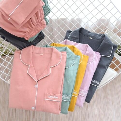 Japanese style new spring and autumn couple cotton long-sleeved trousers pajamas suit female four seasons home service suit men