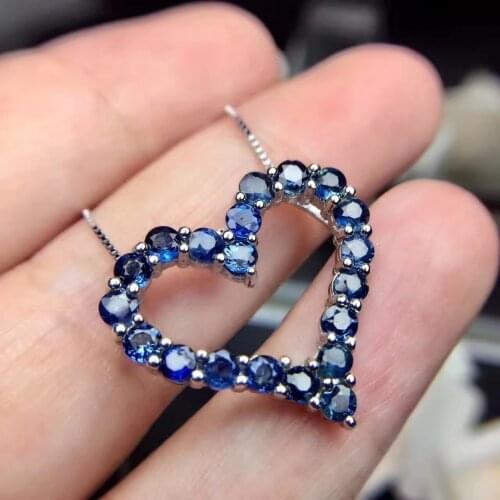 Natural blue sapphire stone pendant S925 silver Natural Gemstone Pendant Necklace Romantic heart women girlfriend fine jewelry