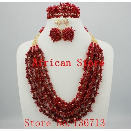Wonderful gold color African Coral Beads Jewelry Set Nigerian Beads Necklace African Costume Jewelry Set HD327-5