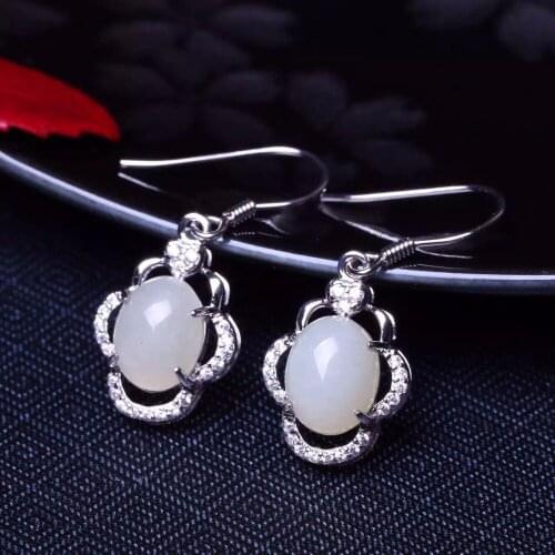 Natural and nephrite jyu earrings, S925 Silver Studded Earrings2147