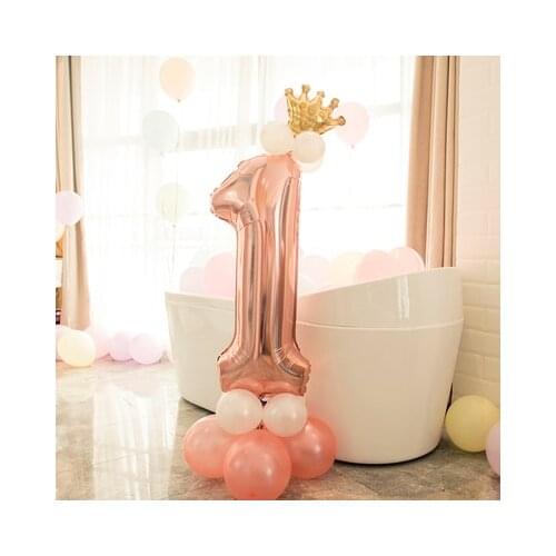 17pcs rose gold Digital Balloons Number crown Foil Balloons Birthday Wedding Christmas Festival Party Decor Supplies Air Balloon