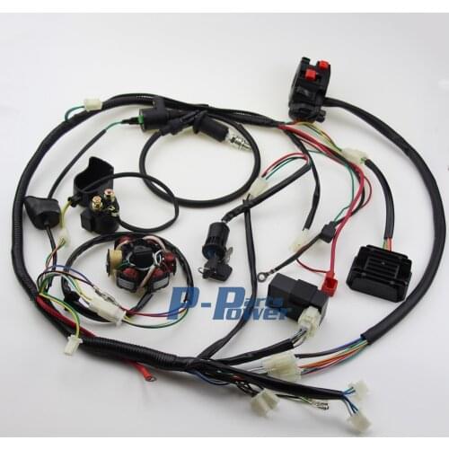 Wire Loom Harness Solenoid 6 Coil Magneto Stator Coil Regulator CDI wiring assembly For GY6 125cc 150cc ATV Quad