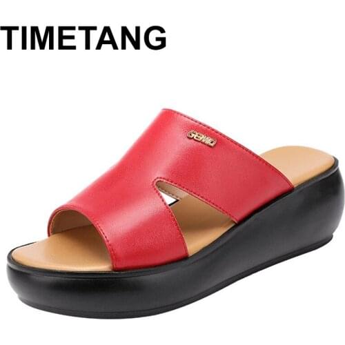 TIMETANG Small Big Size 32-43 Open Head Casual Platform Slippers Summer Shoes 2021 Medium Heel Wedges Slides Women Beach Office