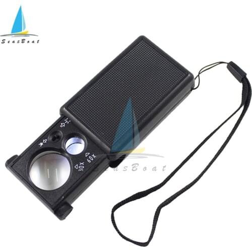NO.9881 Magnifying Glasses 2mm 21mm 30X 60X Hand Held Magnifier LED Purple Lamp Loupe for Stamps Jewelry Jade Antique Mirror