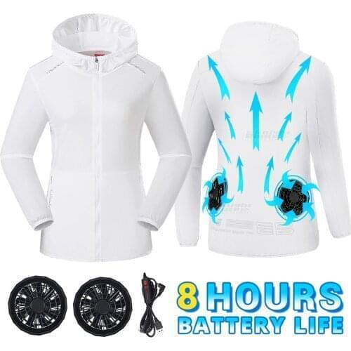 Summer Cooling Fan Jacket Running Cycling Fishing Camping USB Power Supply Women Hiking Windbreaker Air Conditioning Clothing