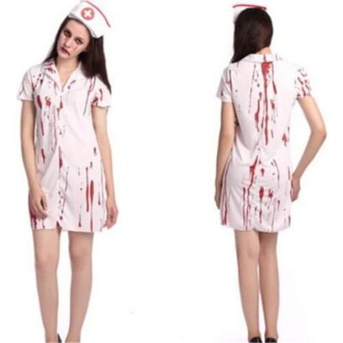M-XL Halloween Costume for woman Female Horrible bloody Doctor Nurse Cosplay Zombie Role play Carnival Christmas Nightclub Dress