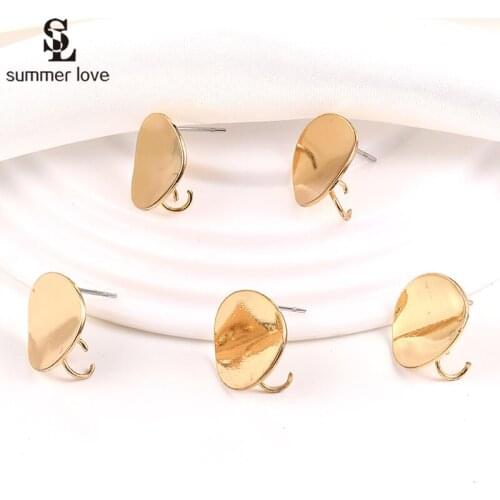 10PCS Wholesale Gold Metal Round Earring Pins Needles Diy Charm Earrings Base Connectors With One Hole Jewelry Making Findings