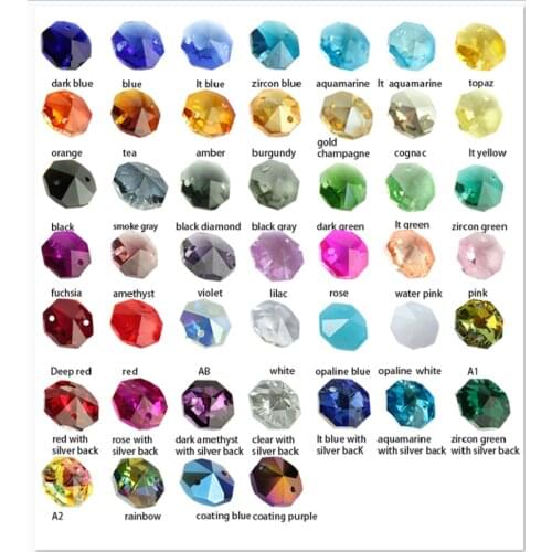 100pcs 14mm Crystal Chandelier Parts Glass Octagon Beads In 1 Hole/2 Holes DIY Strand Accessories Sucatchers for Home Decoration
