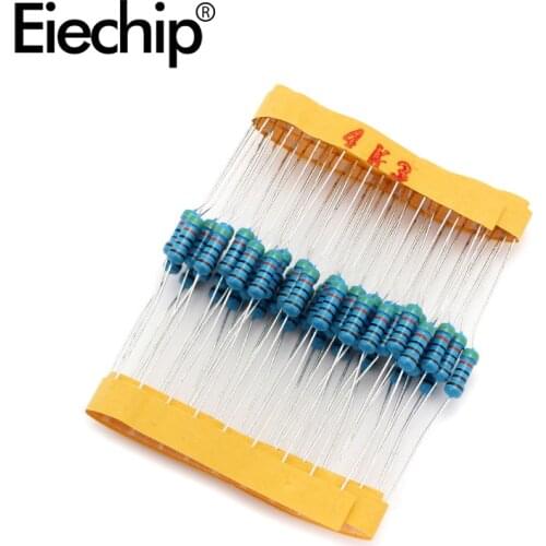 100pcs/lot 0.5W 1 ohm 1% Metal film resistor 1/2W resistance 4.3K Electronic resistors