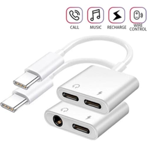 2 in 1 USB C Adapter Earphone Audio Charger For Samsung Note20 S20 Xiaomi 11 Huawei P40 Mate40 Pro USBC to Dual Type c Splitter