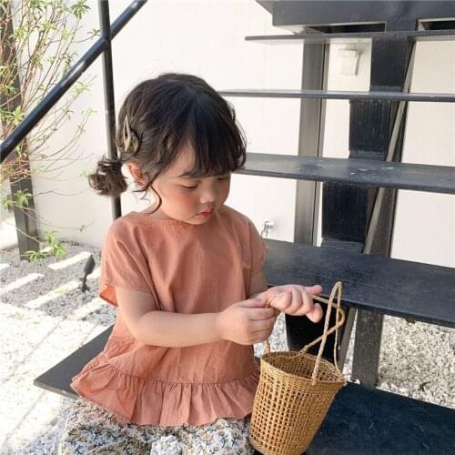 2019 Summer Toddler Girls T-shirts Cotton Ruffle Short Sleeve Shirt For Girls 1 2 3 4 5 6 7 Years Baby Kids Clothing Casual Tees