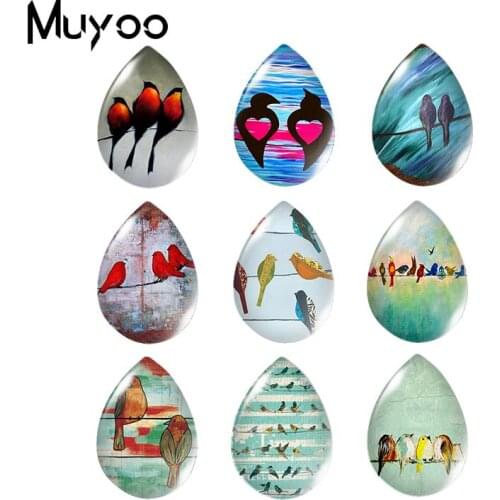 2019 New Birds On The Wire Tear Drop Glass Cabochon Bird Art Handmade Photo Jewelry Glass Cabochons