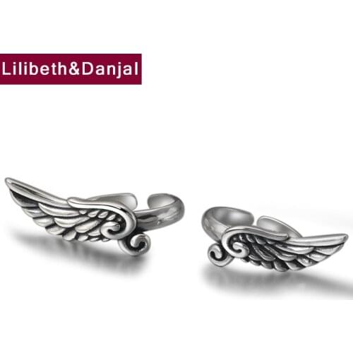 2019 Custom Adjustable Ring 100% 925 Sterling Silver jewelry men women Vintage Couple Letter Wing Ring Valentines Day Gift R123
