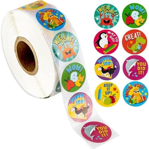 500 Pcs Reward Stickers Motivational Stickers Roll for Kids for School Reward Students Teachers Cute Animals Stickers Labels