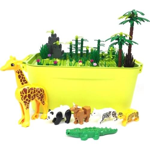 6 Animals Blocks Box Baseplate Forest Trees Moc Builidng Bricks Deer Cow Panda Leopard Crocodile Toys for Boys Girls Compatible
