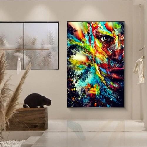 Abstract Colorful Half Face Canvas Art Posters And Prints Paint on Face Canvas Paintings On the Wall Art Pictures Home Decor