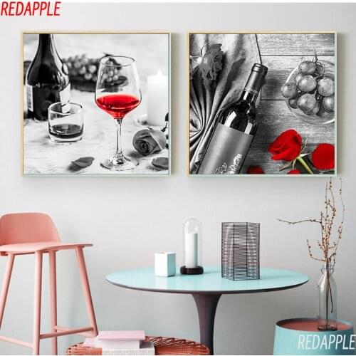 New 5D DIY Diamond Painting Wine Rose 3D Crystal Art Diamond Embroidery Full square Round Diamond Mosaic black white 2pcs decor