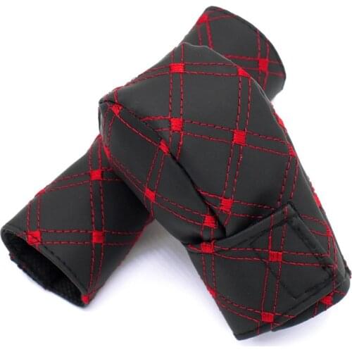 Car Leather Gear Shift Knob Cover Hand Brake Cover Sleeve1 Set Professional Car Interior Shift Knob Cover