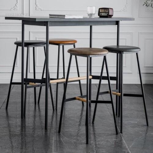American Style Bar Chairs Stainless Steel Round Stool Industrial Bar Stool Wrought Iron Bar Stools High Foot Simple High Stools