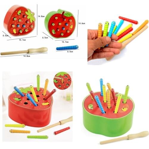 Children Wooden Toys 3D Puzzle Jigsaw Game Eat The Apple Kids Catch Worms Baby Early Color Cognitive Educational Interactive Toy