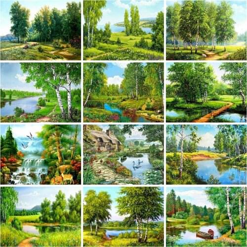 EverShine Diamond Painting Tree Cross Stitch Diamond Embroidery Spring Cross Stitch Landscape Handmade Hobby Gift Home Decor