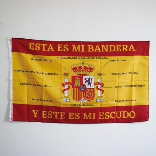 Flag of spain with shield of spain and explanations of the parts of the shield of spain 100D Polyester 3x5FT 90x150cm Banner
