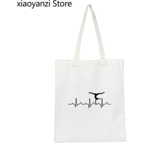 Gymnastics Heartbeat Print Women Shoulder Bags Casual Eco Reusable Shopping Bag For Lady Girl Student Books Bags SL-422