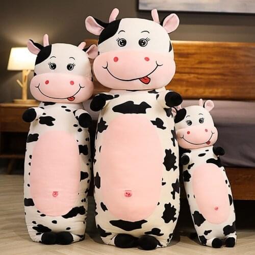 80cm-120cm High Quality Plush Milk Cow Toy Soft Stuffed Cartoon Animal Cattle Doll Office Lunch Break Nap Sleeping Pillow Gifts