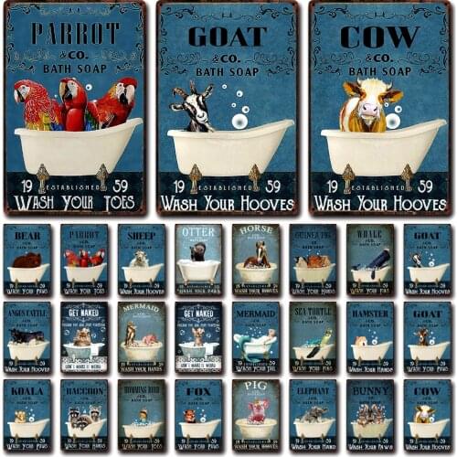 [ Kelly66 ] Pet Horse Bunny Cow Pig Fox Goat Koala Bath Soap Tin Art Metal Sign Home Pub Bar Decor Painting 20*30 CM Size Dy200
