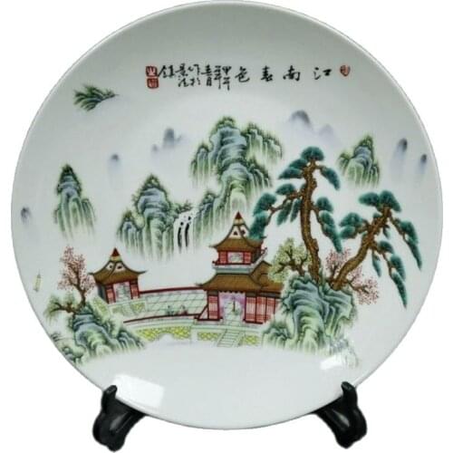Chinese Old Porcelain Pink Landscape Pattern Appreciation Plate