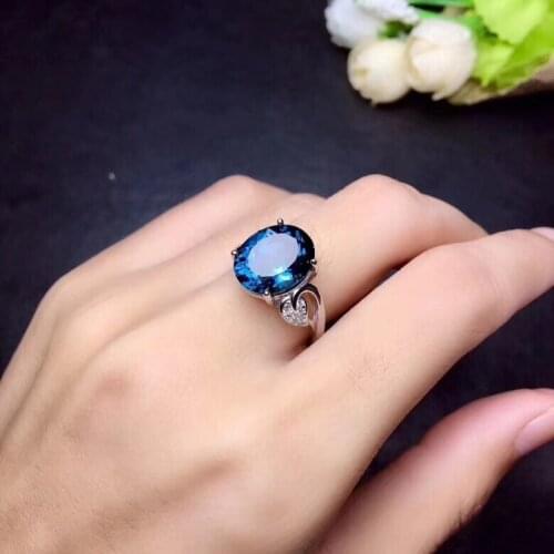 Natural blue topaz ring Free shipping Natural real blue topaz 925 sterling silver Fine jewelry 10*12mm