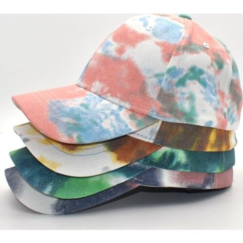 Fashion Unisex Men Women Tie-dyed Sun Hat Adjustable Baseball Cap Hip Hop Hat Ponytail Messy Bun Caps Cotton Summer Mesh Hat
