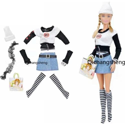 Cosplay 1/6 BJD Doll Outfits Set For Barbie Clothes Shirt & Jeans Skirt & Hat & Socks & Handbag 11.5" Dolls Accessories DIY Toys
